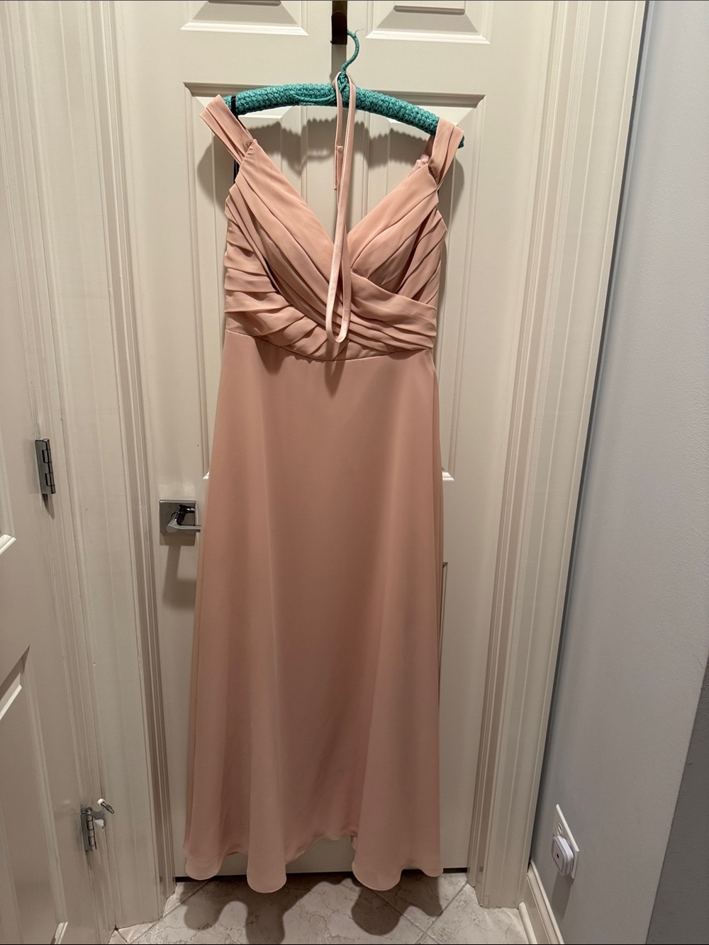 SORELLA VITA Blush Pink Draped V-Neck Prom Dress
